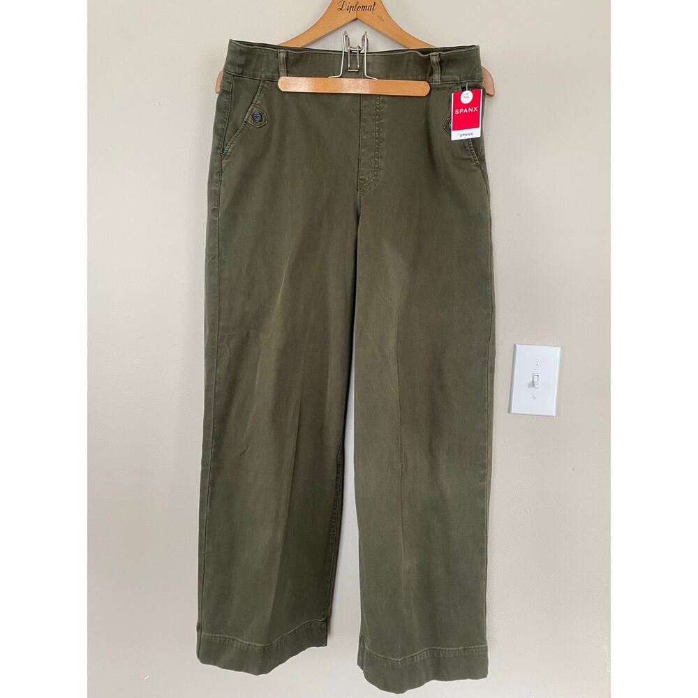 NWT Spanx stretch twill crop wide leg pull on pants dark olive xl tall xlt
